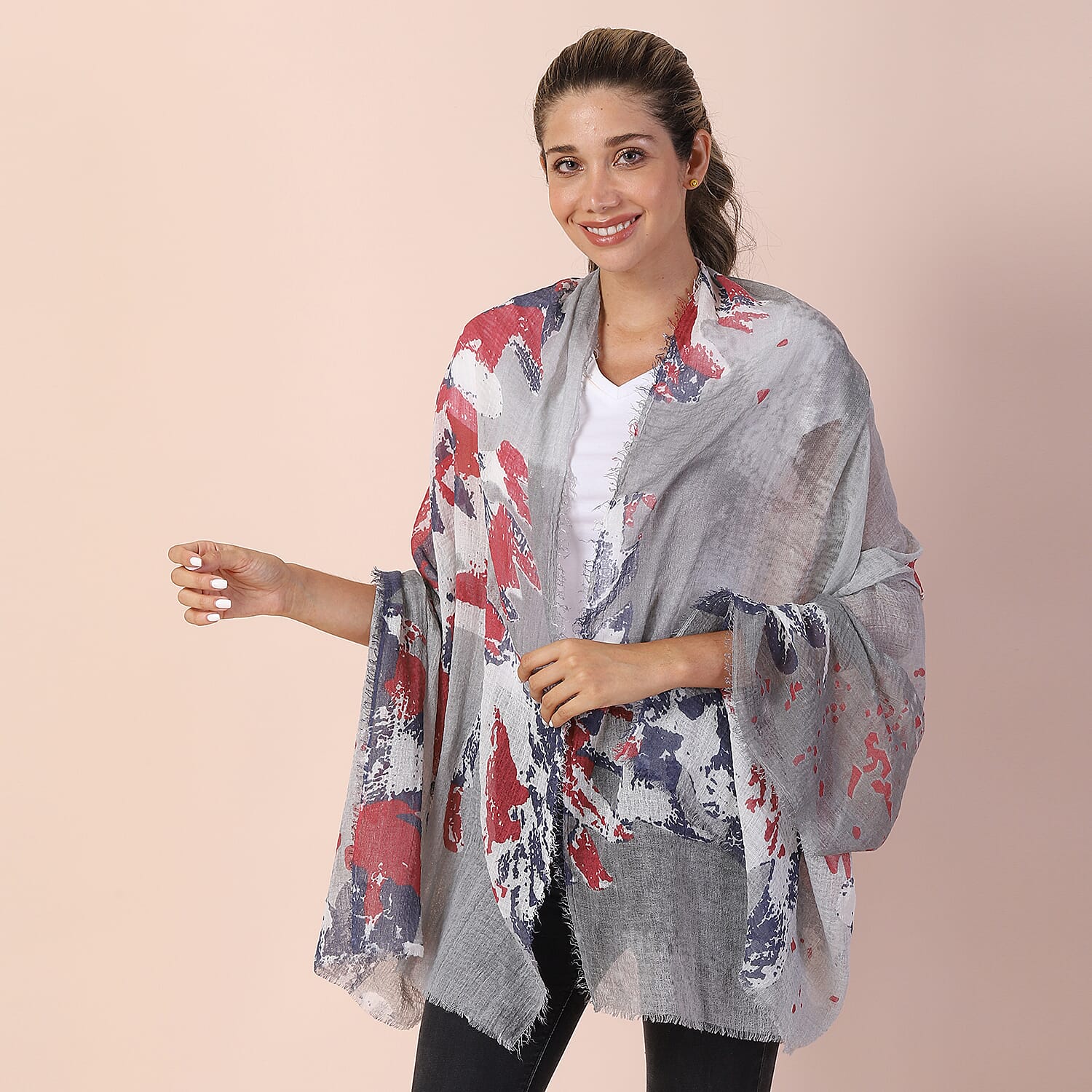 JOVIE Gray Flower Print Scarf