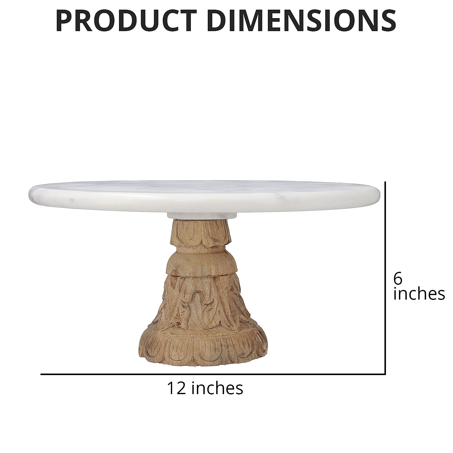 White Handcrafted Marble Cake Stand with Carved Wood Stand