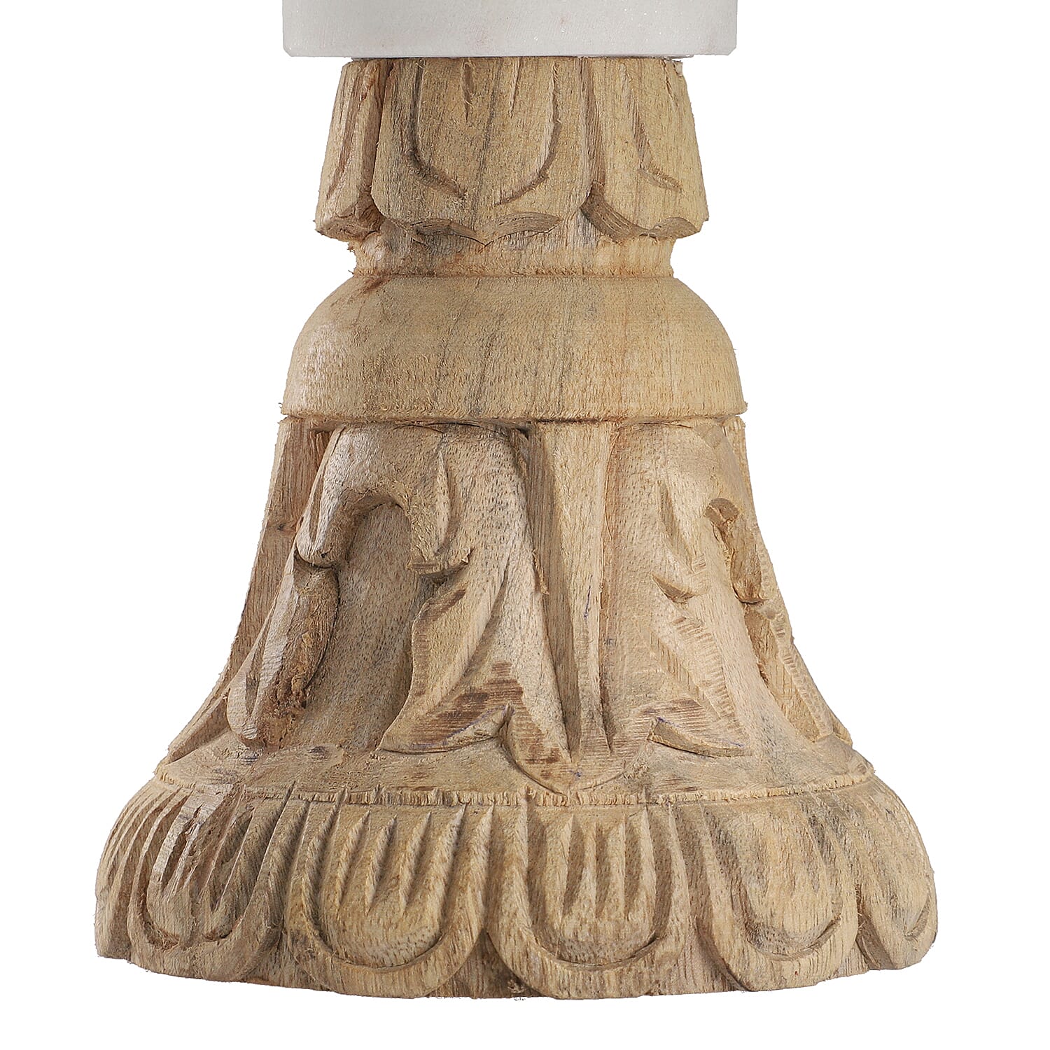 White Handcrafted Marble Cake Stand with Carved Wood Stand