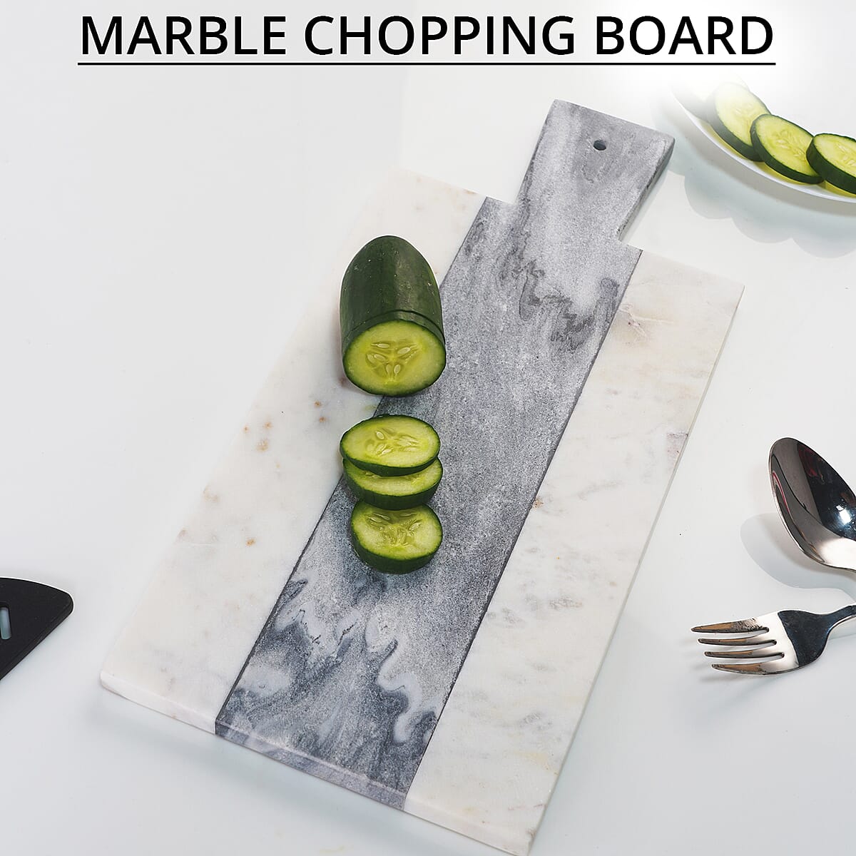 White & Gray Rectangle Shape Marble Chopping Board image number 1