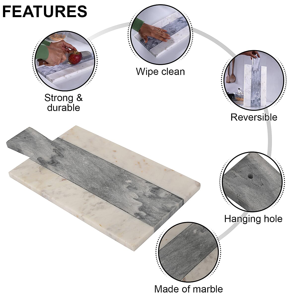 White & Gray Rectangle Shape Marble Chopping Board image number 2