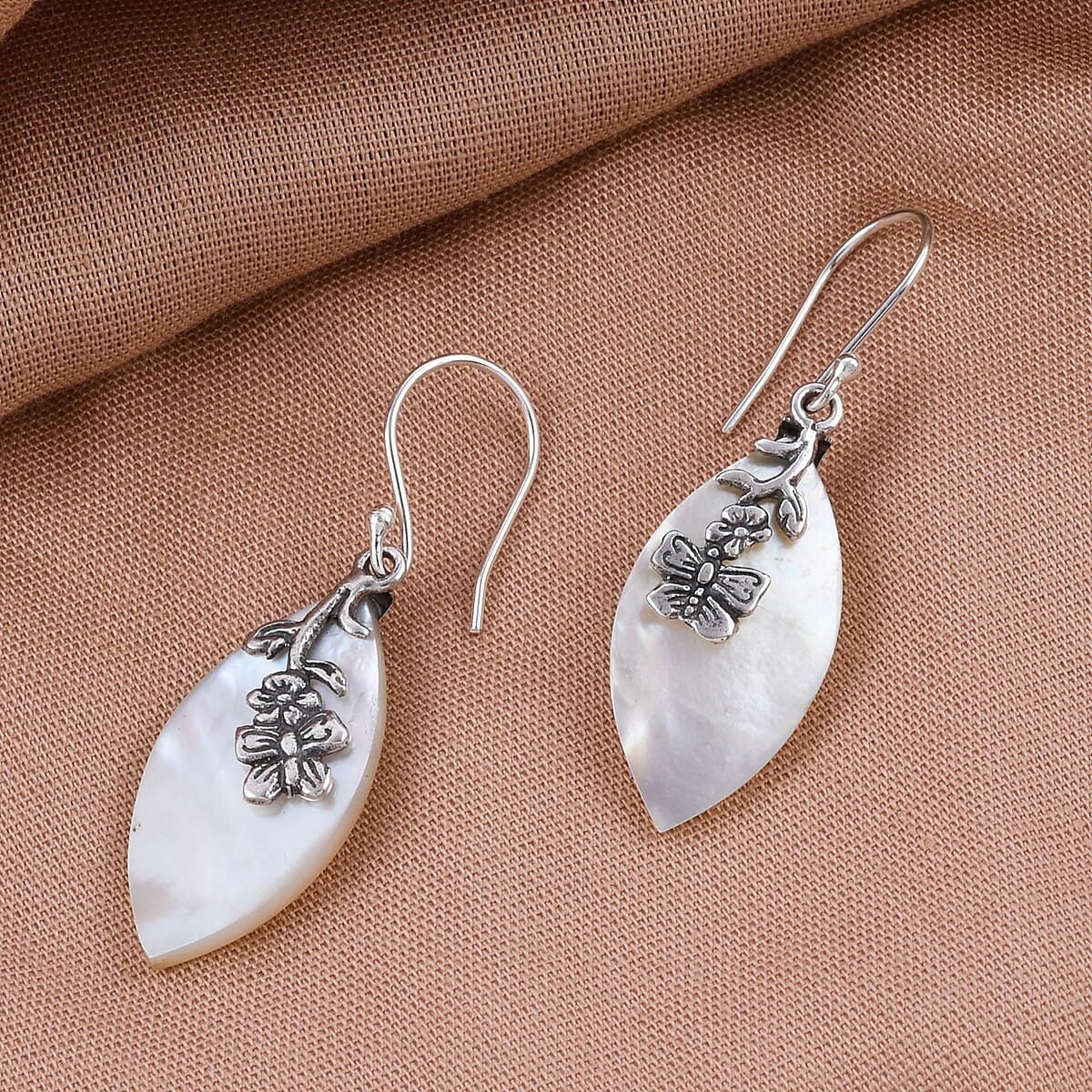 Mother of Pearl Butterfly Earrings in Sterling Silver image number 1