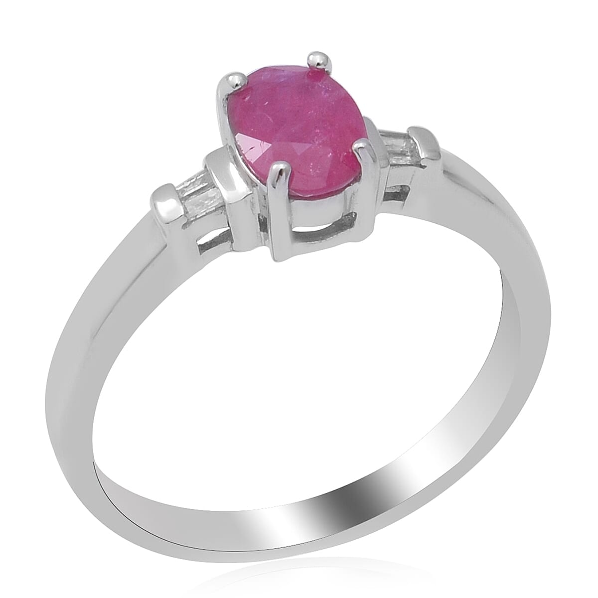 Premium Mozambique Ruby and Diamond Ring in Platinum Over Sterling Silver (Size 7.0) 1.00 ctw image number 1