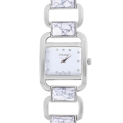 Strada White Howlite and Austrian Crystal Japanese Movement Bracelet Watch (7.75 in) (29x22.85mm) 25.00 ctw