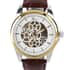 Genoa Automatic Mechanical Movement Watch with Brown Leather Strap & White Hollowed-out Dial image number 3