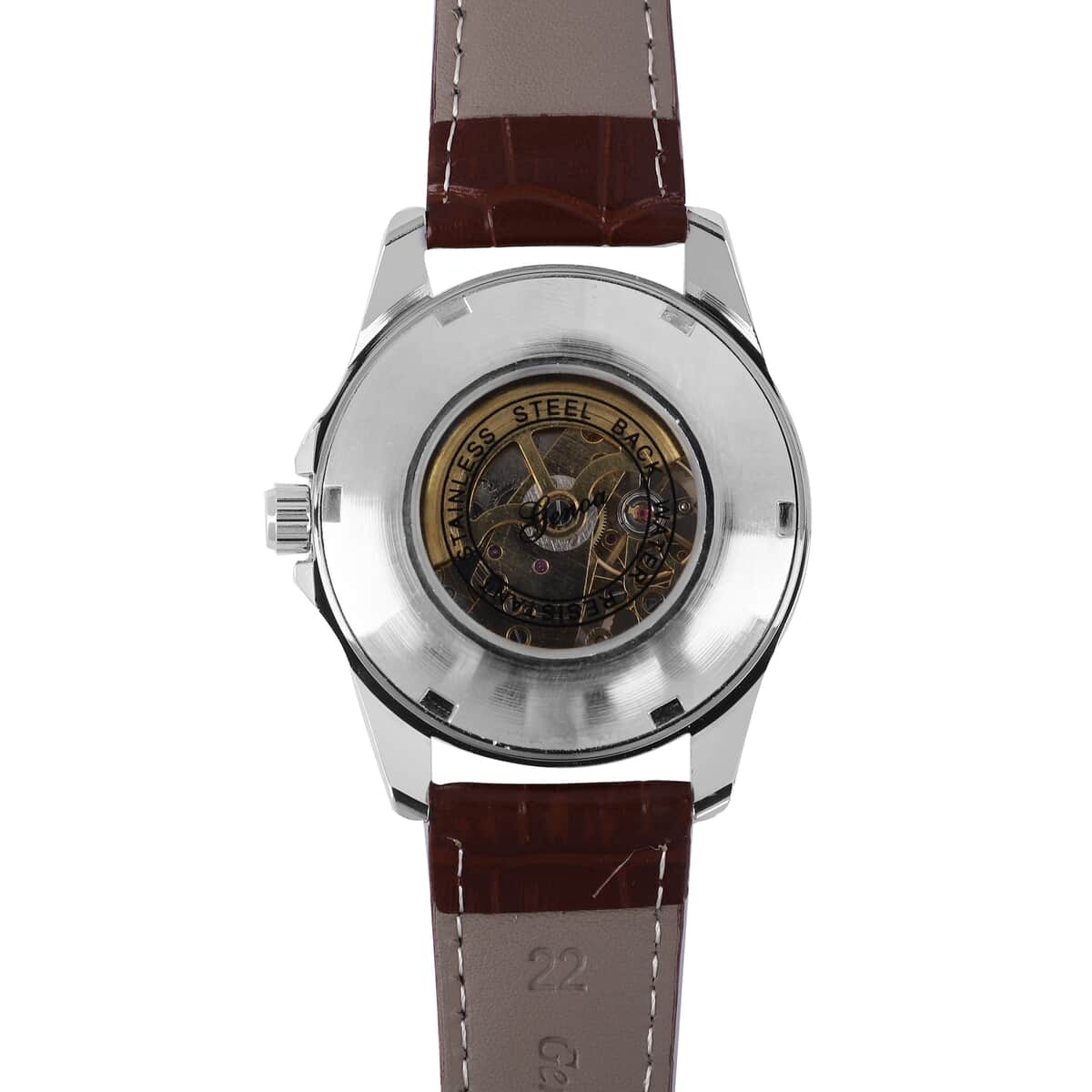 Genoa Automatic Mechanical Movement Watch with Brown Leather Strap & White Hollowed-out Dial image number 5