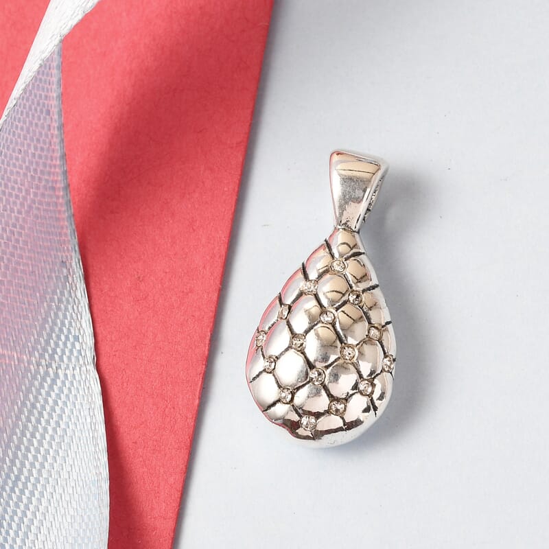 Simulated Diamond Teardrop Pendant without Chain in Sterling Silver