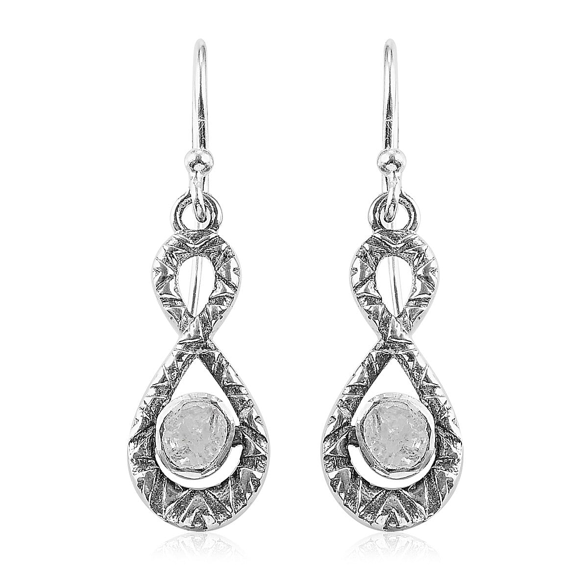 Polki Diamond Infinity Drop Earrings in Sterling Silver 0.25 ctw