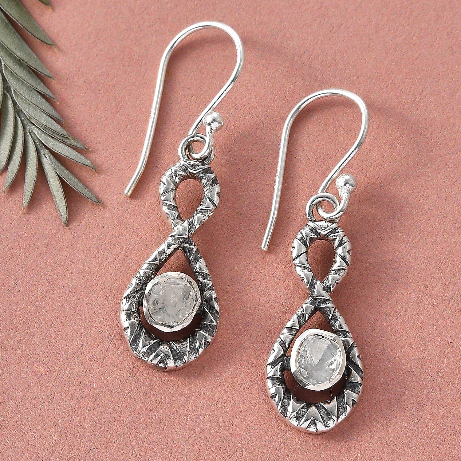 Polki Diamond Infinity Drop Earrings in Sterling Silver 0.25 ctw