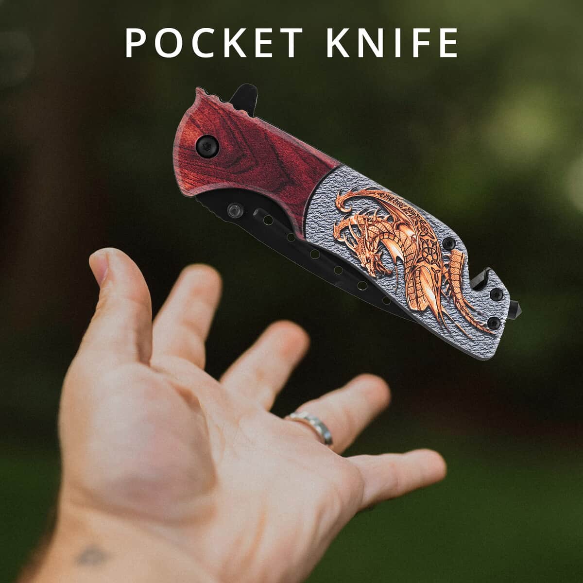 Black and Wooden Dragon Pocket Knife image number 1