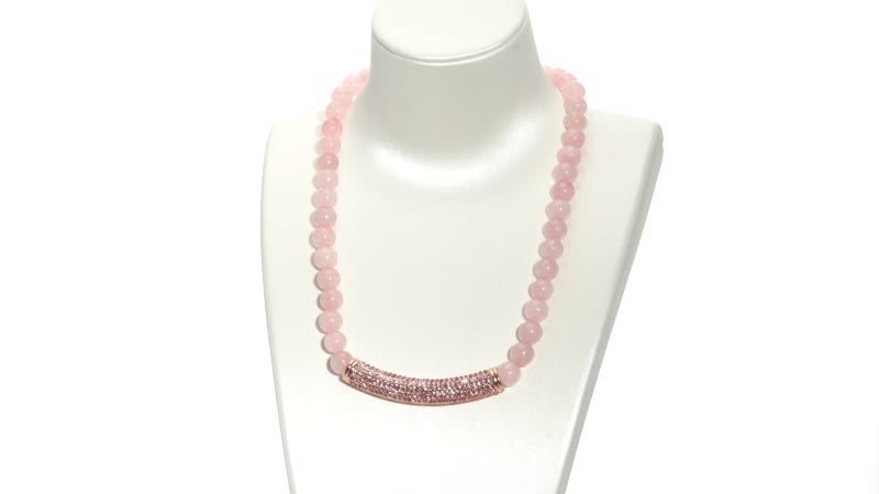 Galilea Rose Quartz, Pink Austrian Crystal Beaded Necklace with Charm (20 Inches) in Goldtone