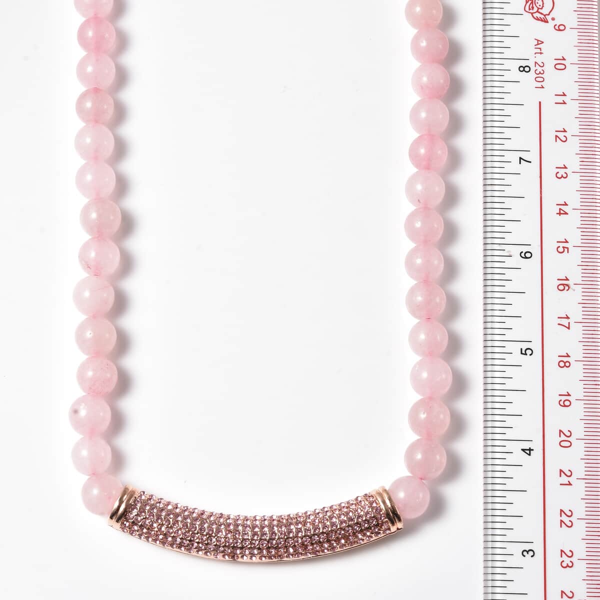 Galilea Rose Quartz and Pink Austrian Crystal Beaded Necklace with Charm 20 Inches in Goldtone 265.00 ctw image number 5