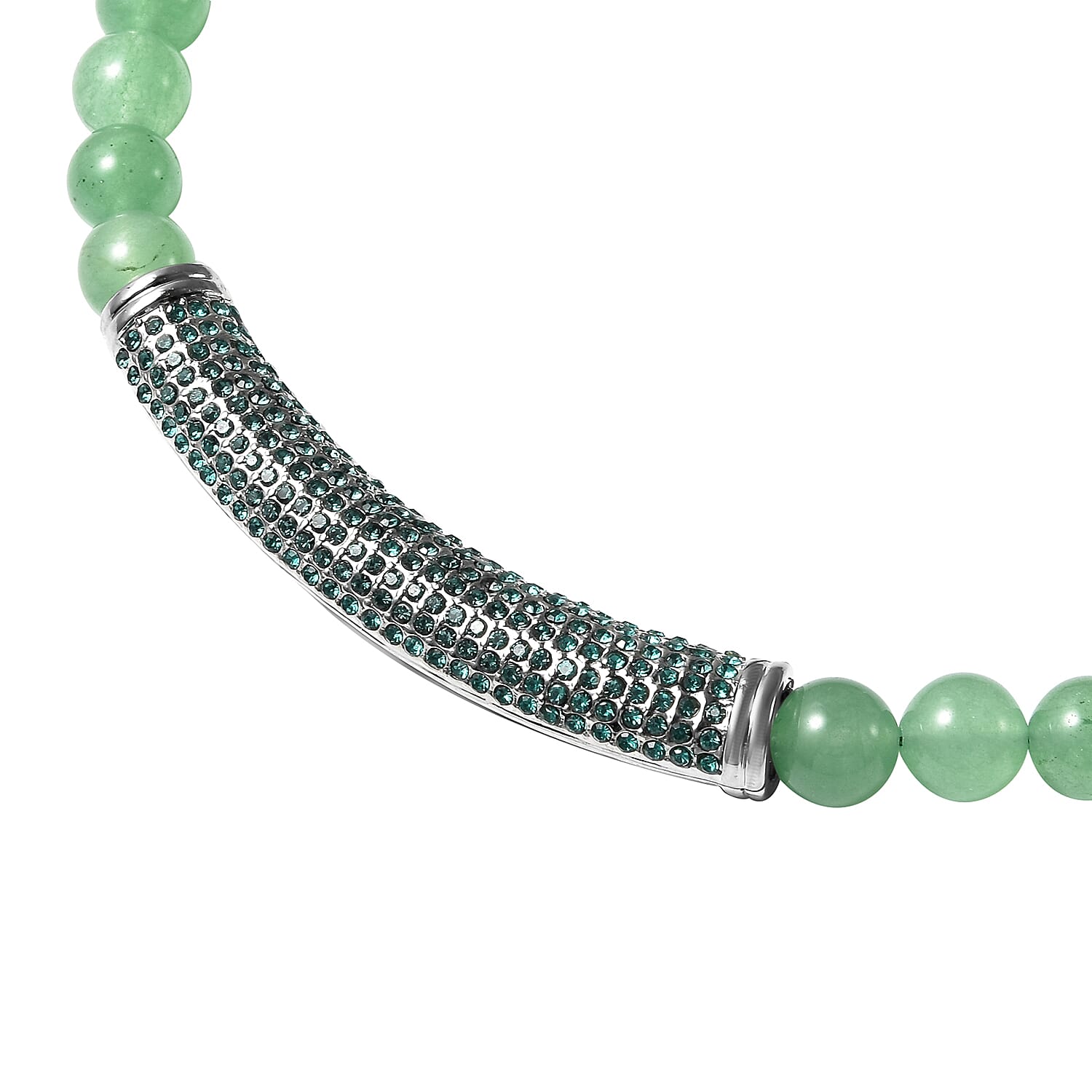 Green Aventurine and Neon Green Austrian Crystal Beaded Necklace with Charm 20 Inches in Silvertone