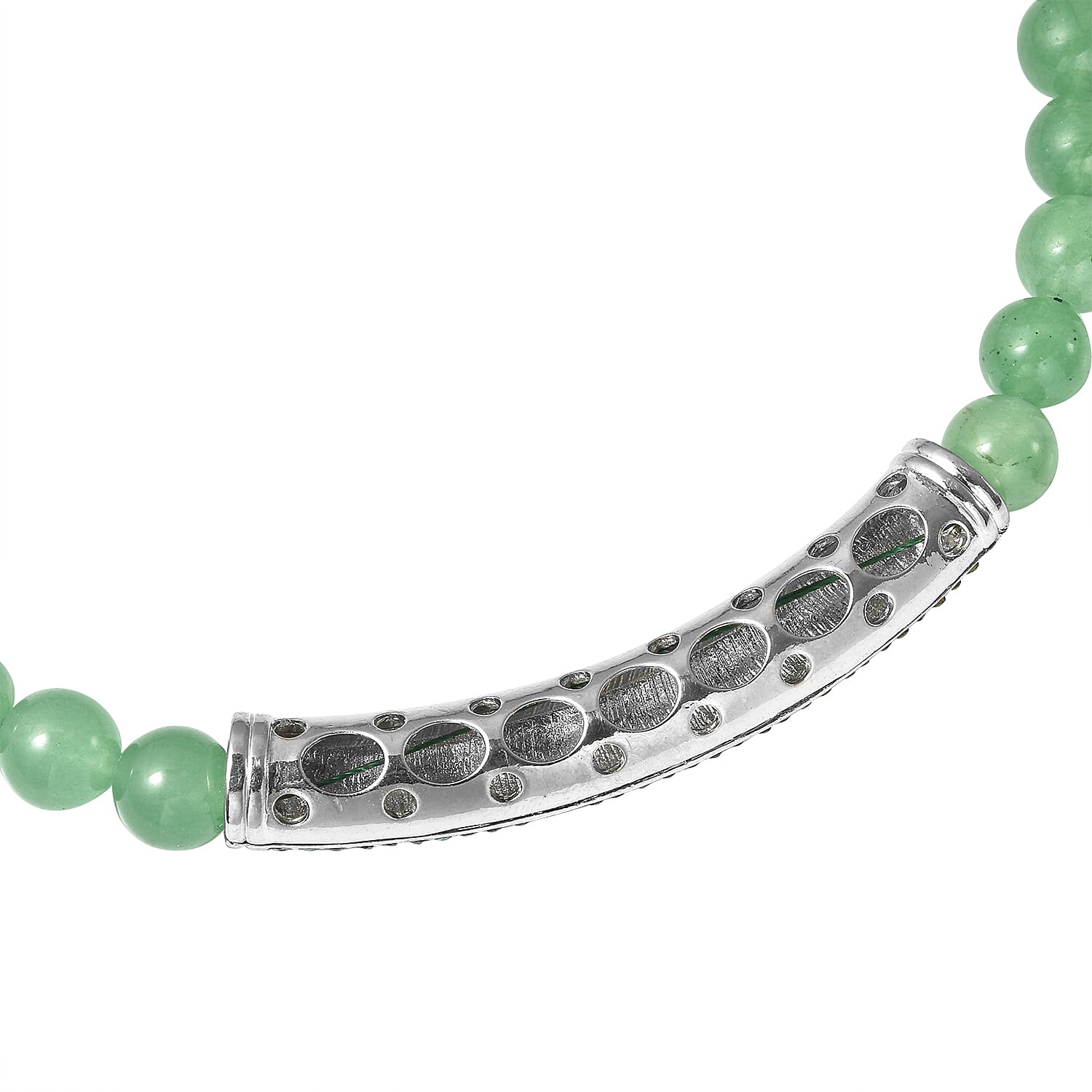 Green Aventurine and Neon Green Austrian Crystal Beaded Necklace with Charm 20 Inches in Silvertone