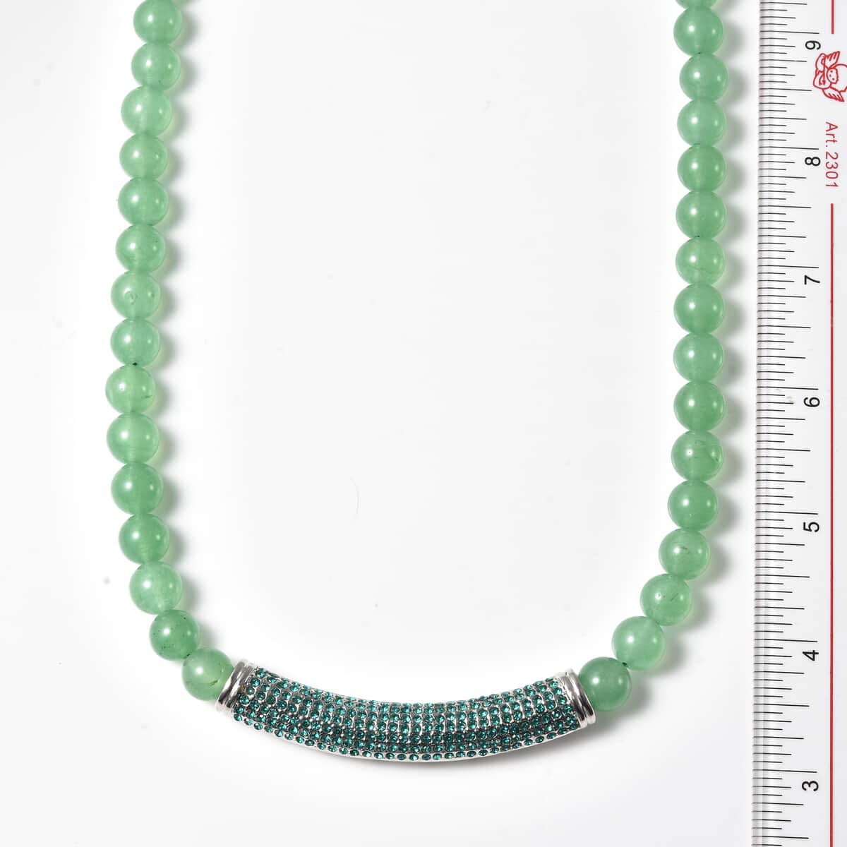 Green Aventurine, Neon Green Austrian Crystal Beaded Necklace with Charm (20 Inches) in Silvertone image number 5
