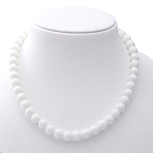 White Agate Beaded Necklace 18 Inches in Sterling Silver 250.00 ctw