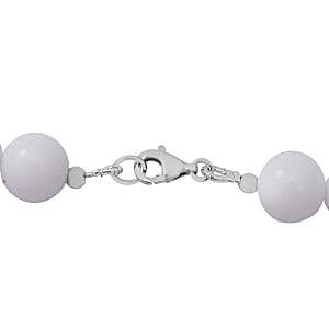 White Agate Beaded Necklace 18 Inches in Sterling Silver 250.00 ctw