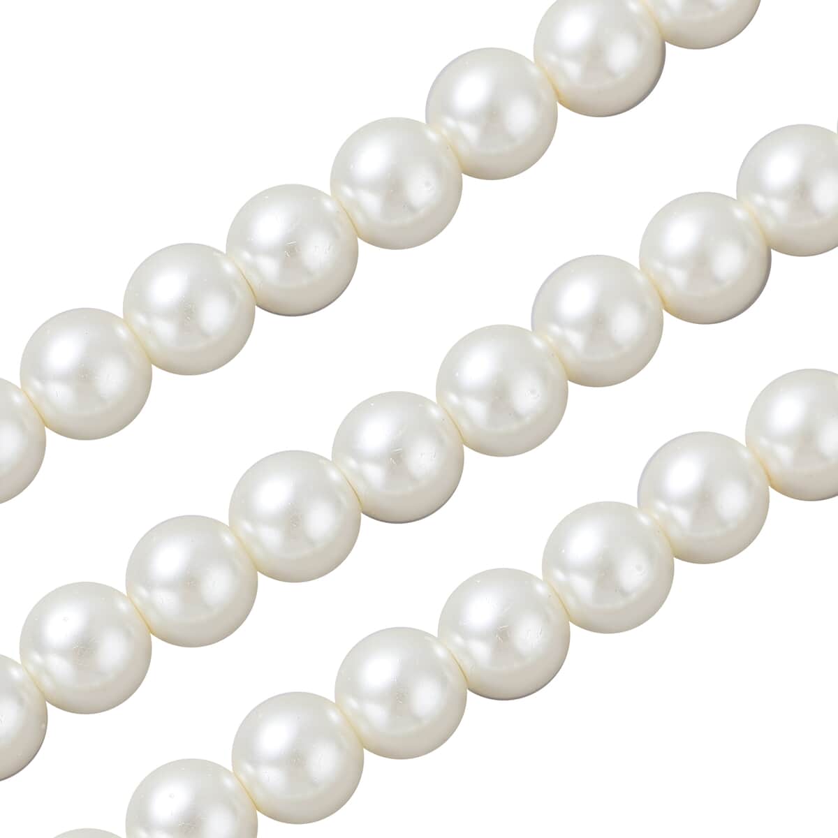 Simulated White Pearl and Austrian Crystal Triple Row Necklace 20 Inches in Silvertone image number 3