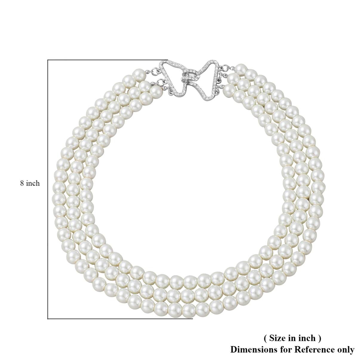 Simulated White Pearl and Austrian Crystal Triple Row Necklace 20 Inches in Silvertone image number 4