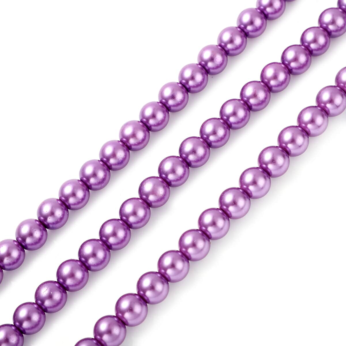 Simulated Purple Pearl and Purple Austrian Crystal Triple Row Necklace 20 Inches in Silvertone image number 3