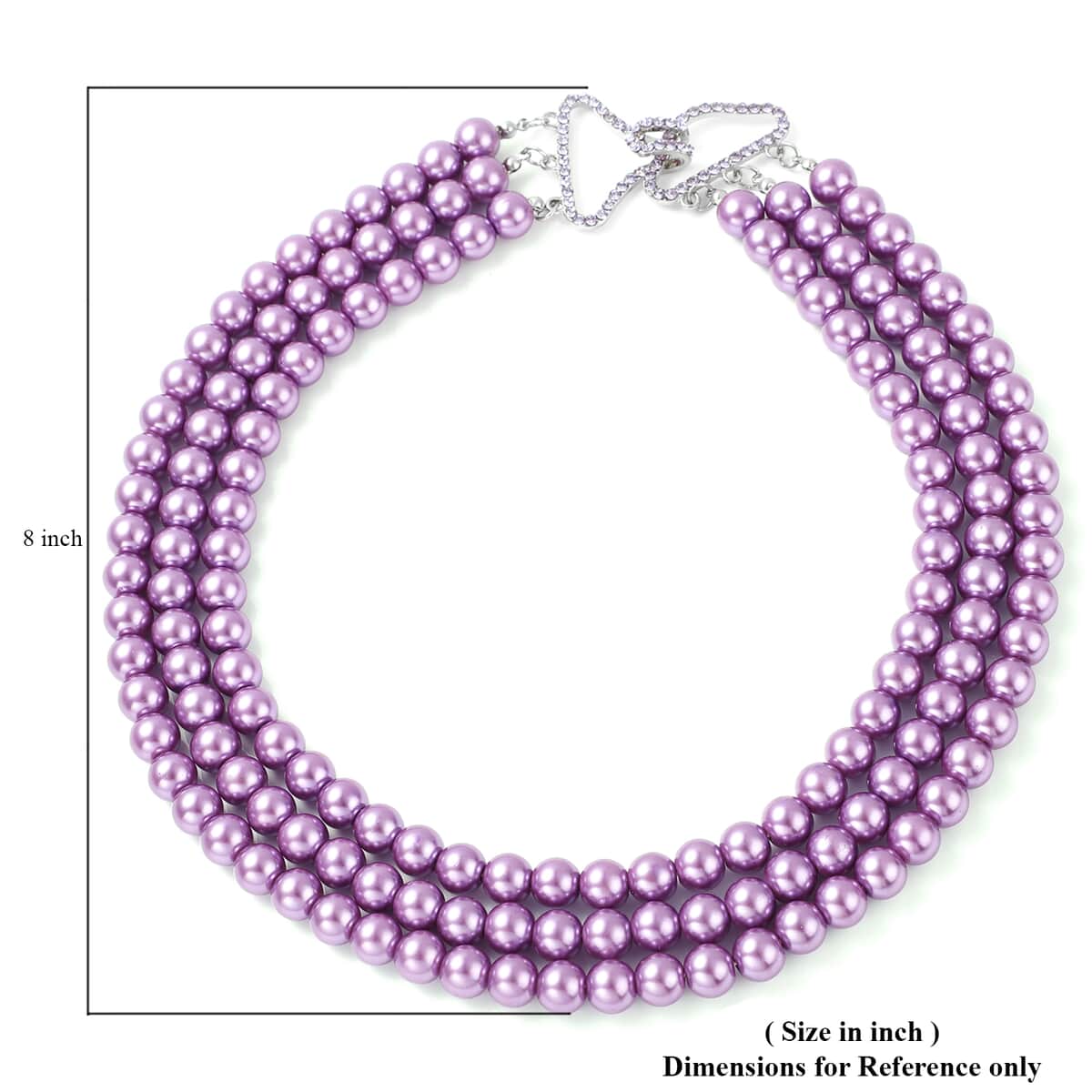 Simulated Purple Pearl and Purple Austrian Crystal Triple Row Necklace 20 Inches in Silvertone image number 4