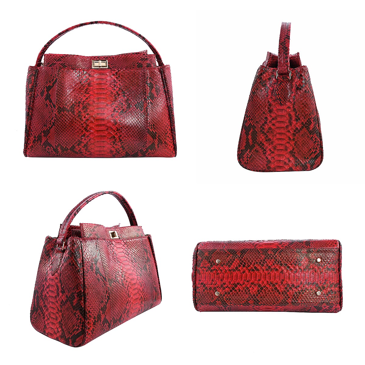 The Pelle Python Collection Handmade 100% Genuine Python Leather Red Tote Bag with Detachable and Adjustable Strap image number 1