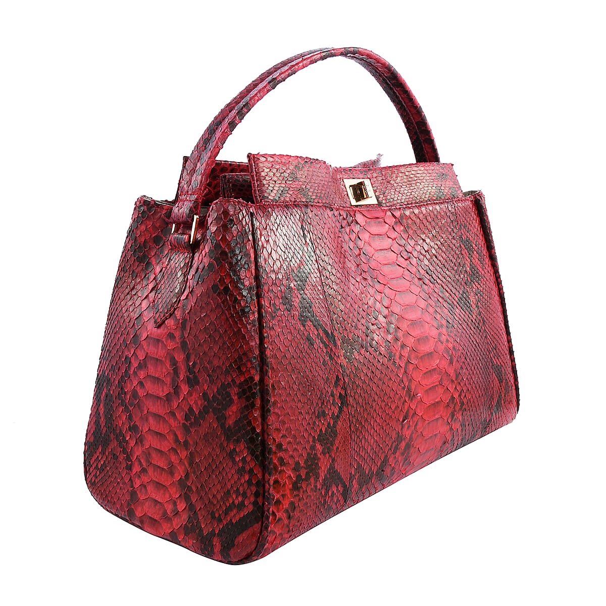 The Pelle Python Collection Handmade 100% Genuine Python Leather Red Tote Bag with Detachable and Adjustable Strap image number 2