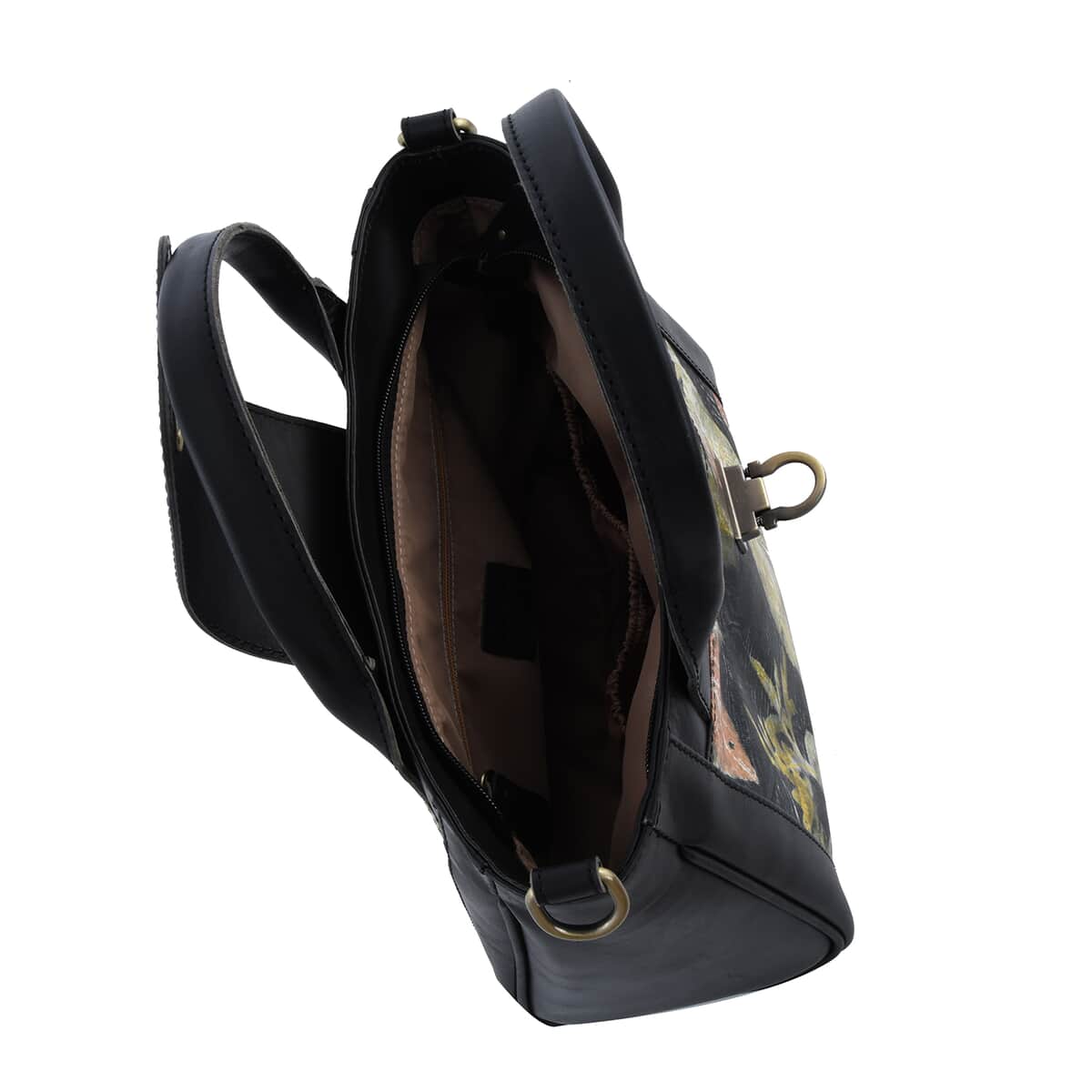 Bali Pristine Collection, Handmade Black Flower and Leaf Eco Print Genuine Cow Leather Briona Bag with Detachable and Adjustable Shoulder Strap image number 3