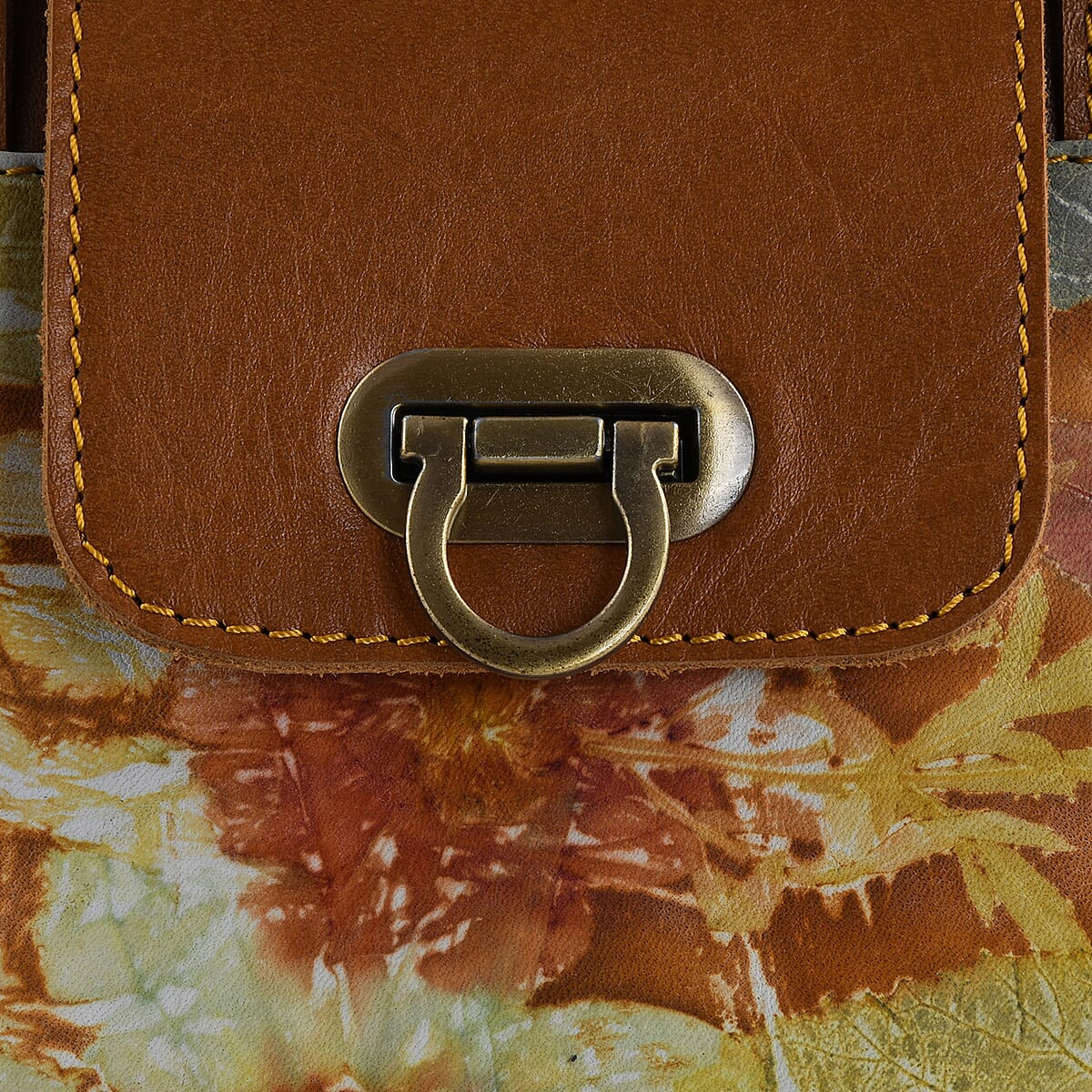 Bali Pristine Collection, Handmade Brown Flower and Leaf Eco Print Genuine Cow Leather Briona Bag with Detachable and Adjustable Shoulder Strap image number 6