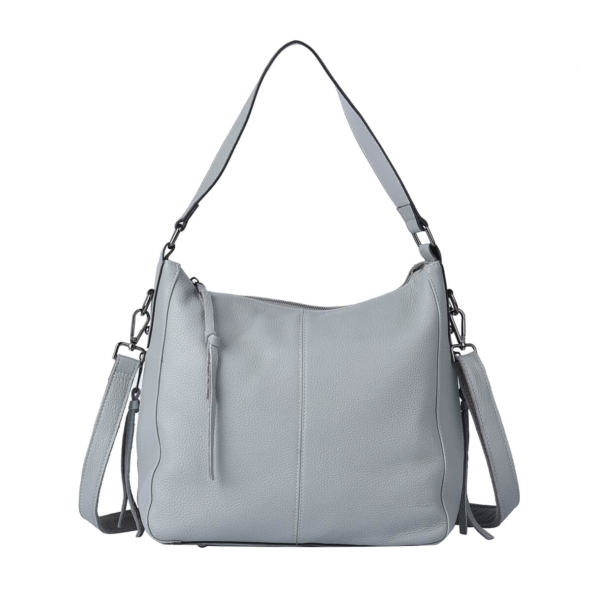 Gray Genuine Leather Hobo Bag with Swivel Lever Snap for Holding The Keys image number 0