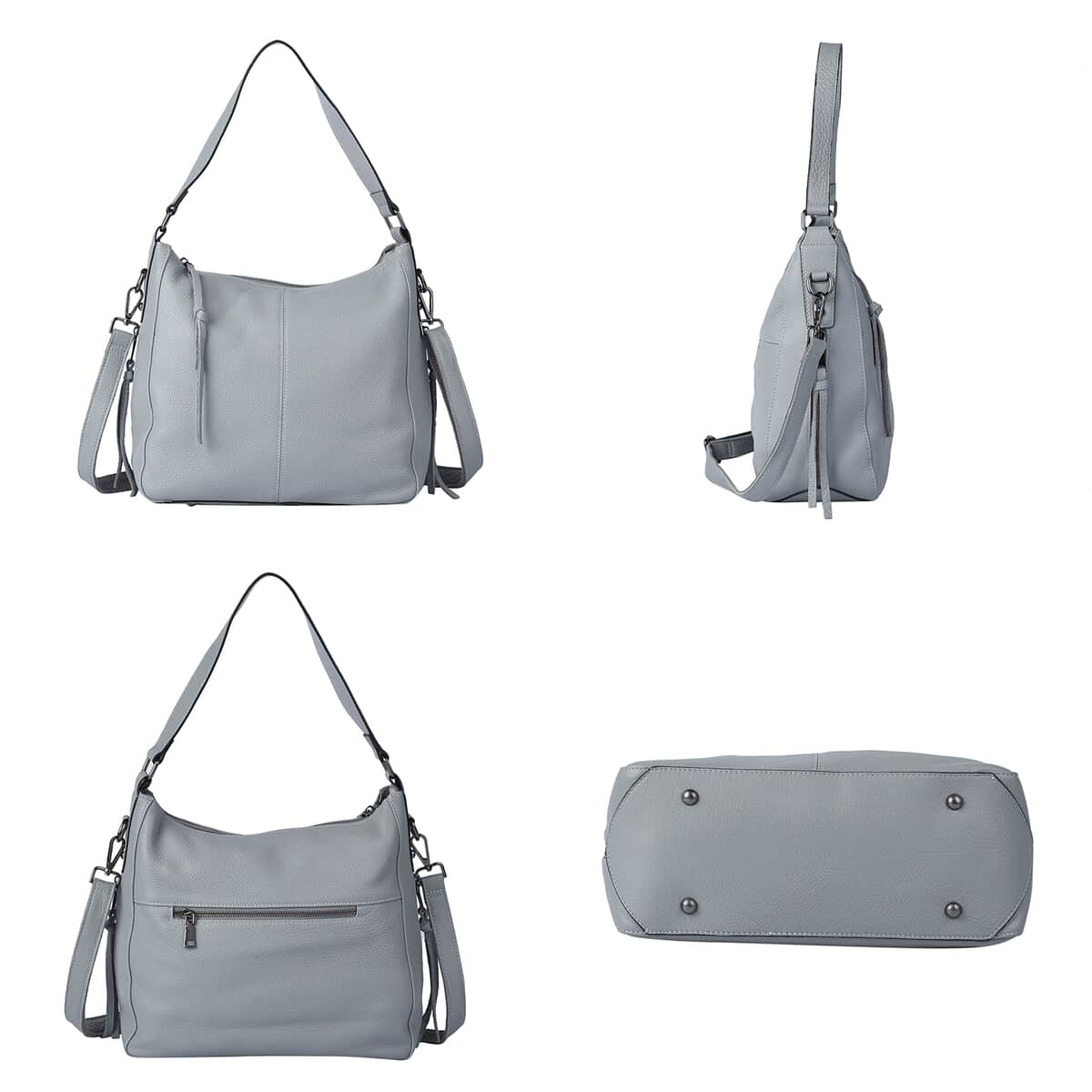 Gray Genuine Leather Hobo Bag with Swivel Lever Snap for Holding The Keys image number 3
