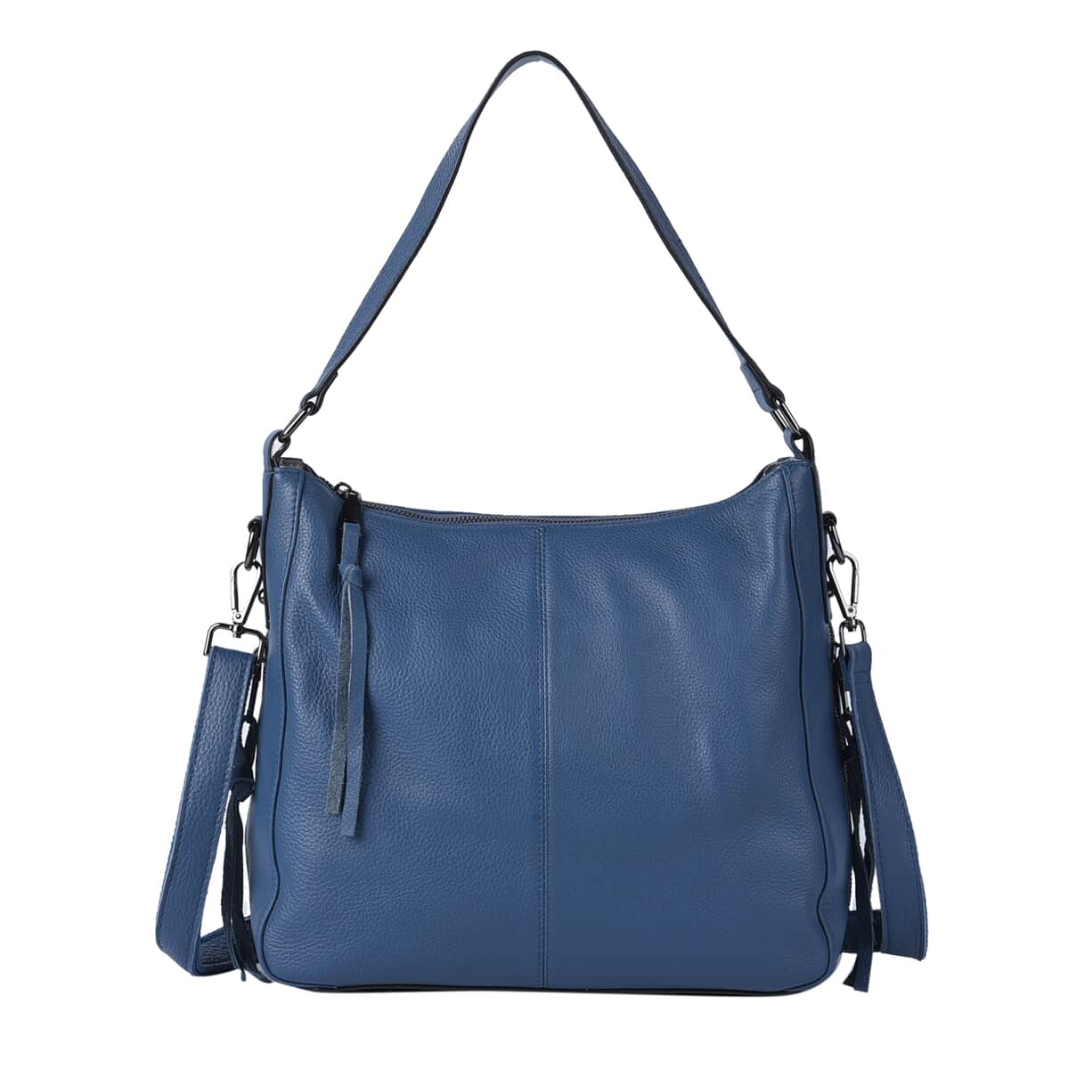 Navy Genuine Leather Hobo Bag with Swivel Lever Snap for Holding The Keys image number 0