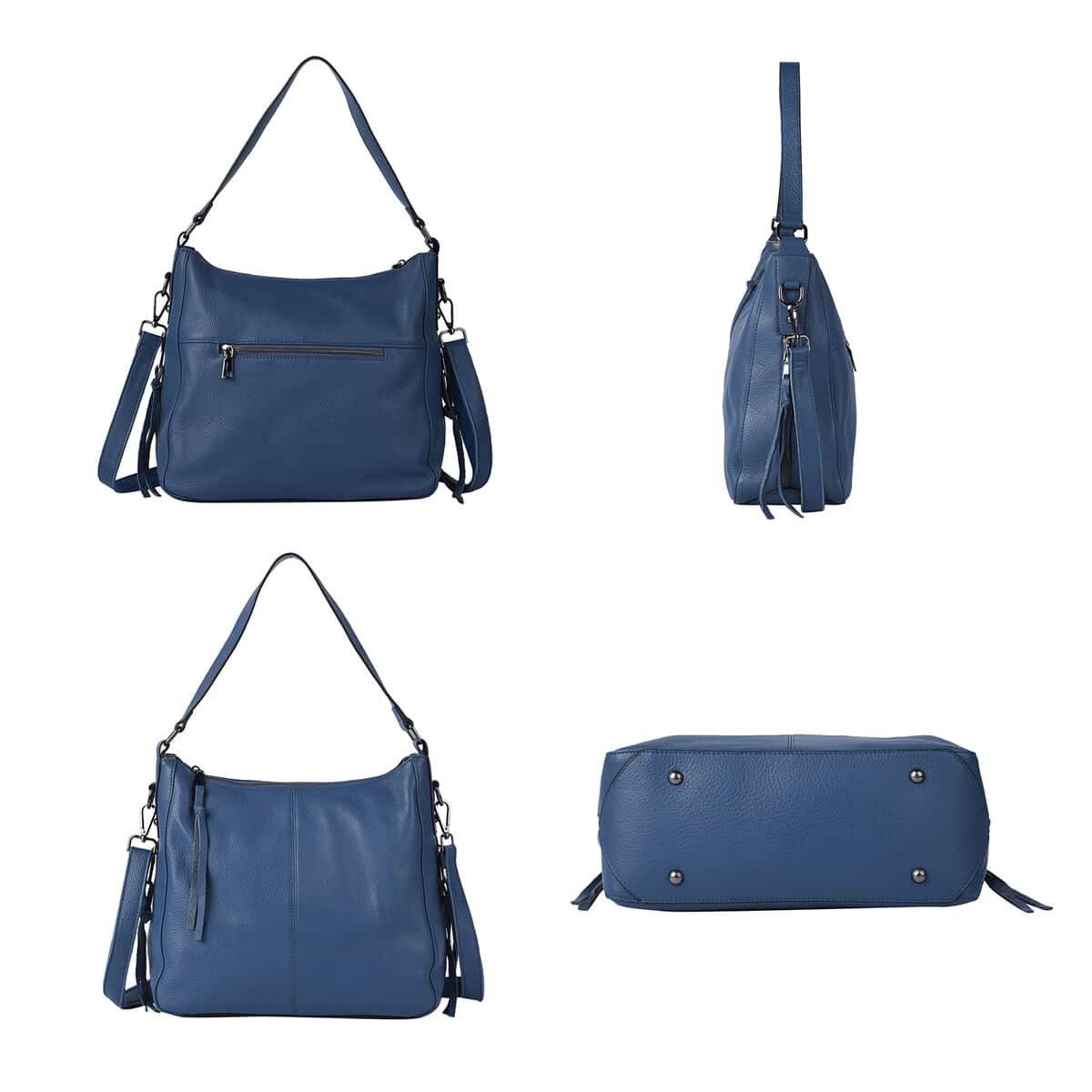 Navy Genuine Leather Hobo Bag with Swivel Lever Snap for Holding The Keys image number 2