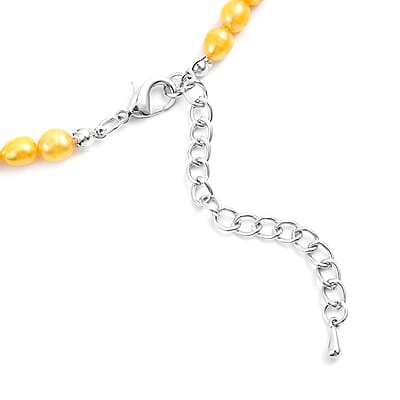Golden Freshwater Pearl Multi Wear Scarf Necklace 20 Inches in Silvertone