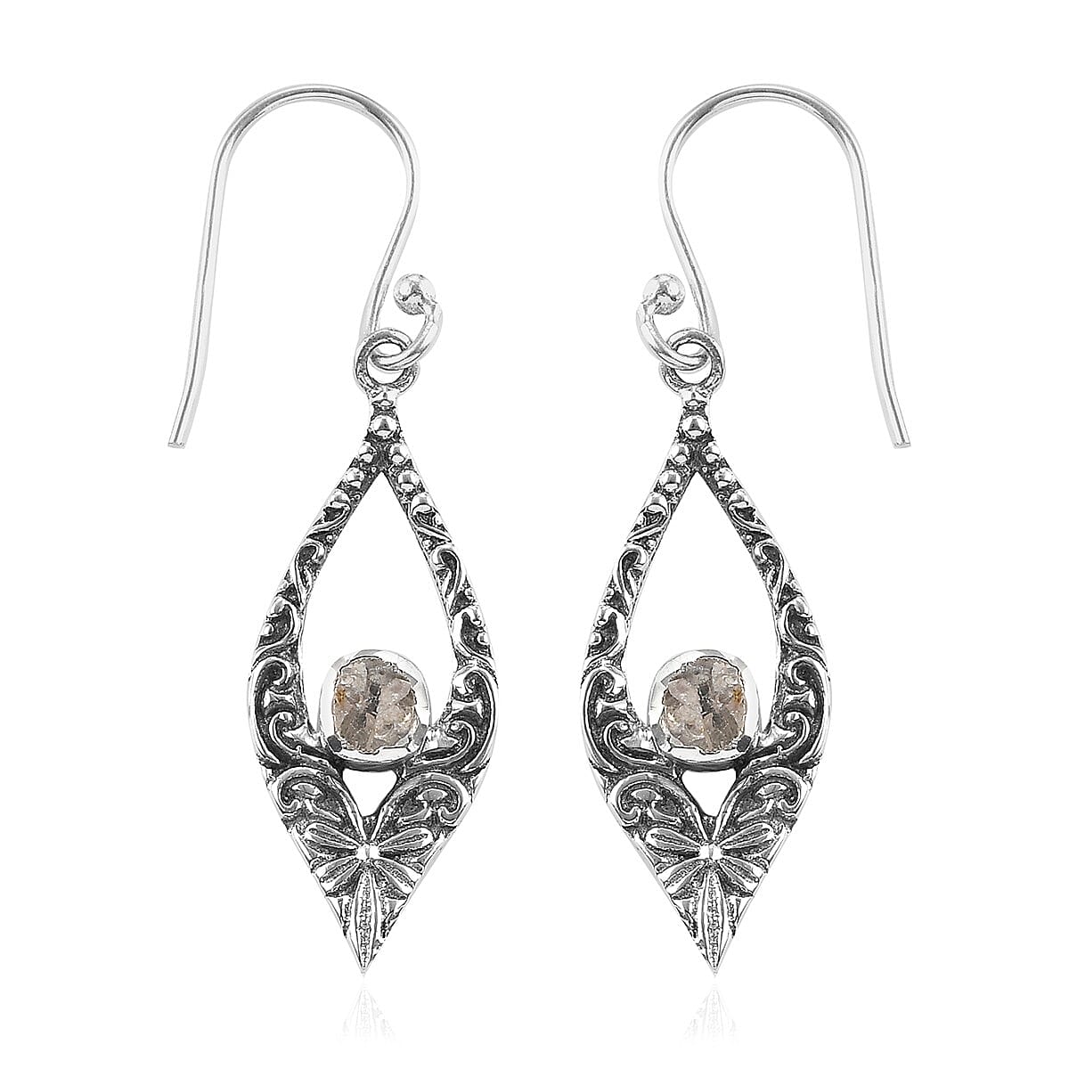 Artisan Crafted Polki Diamond Dangle Earrings in Sterling Silver 0.25 ctw