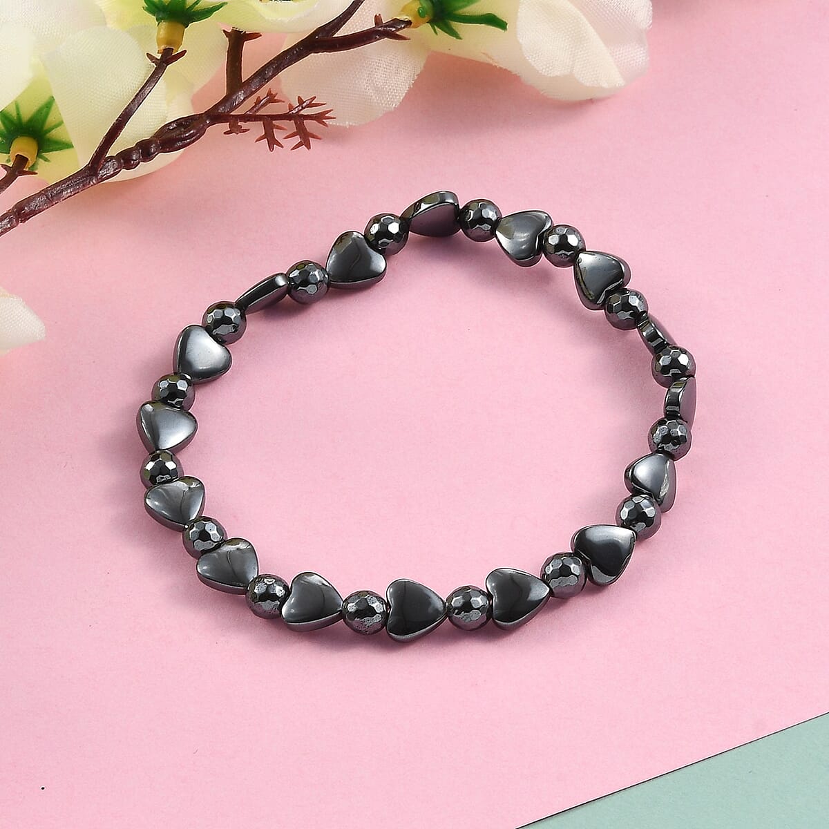 Hematite Bead Bracelet| Stretch Beaded Bracelet For Women 71.90 ctw image number 1