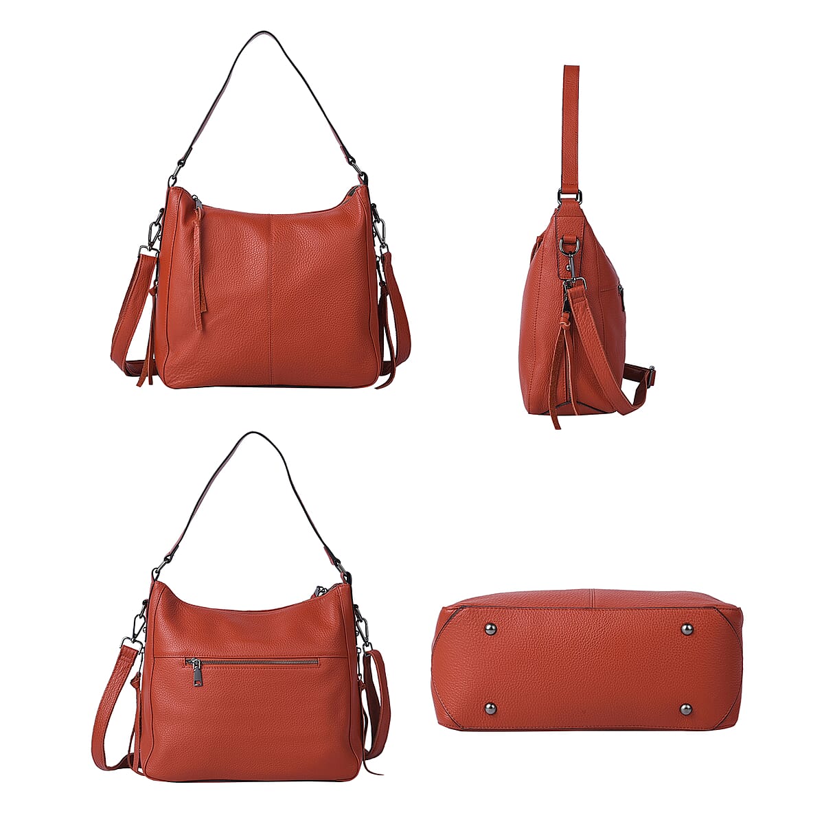 Brick-Red Genuine Leather Hobo Bag with Swivel Lever Snap for Holding The Keys image number 3