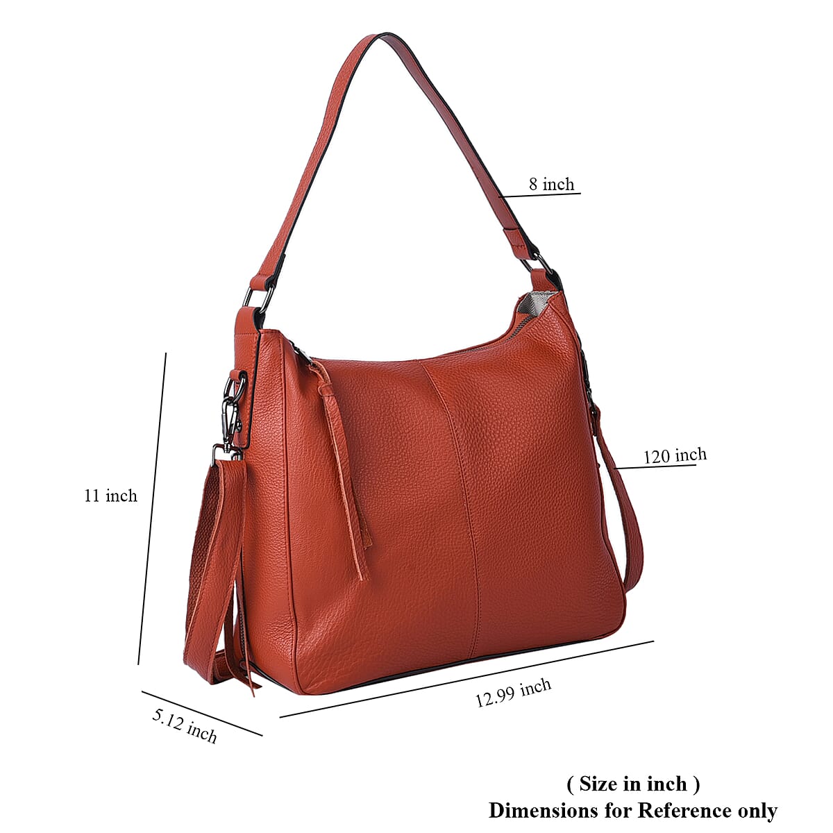 Brick-Red Genuine Leather Hobo Bag with Swivel Lever Snap for Holding The Keys image number 6