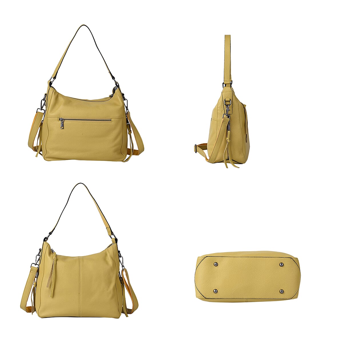 Yellow Genuine Leather Hobo Bag with Swivel Lever Snap for Holding The Keys image number 3