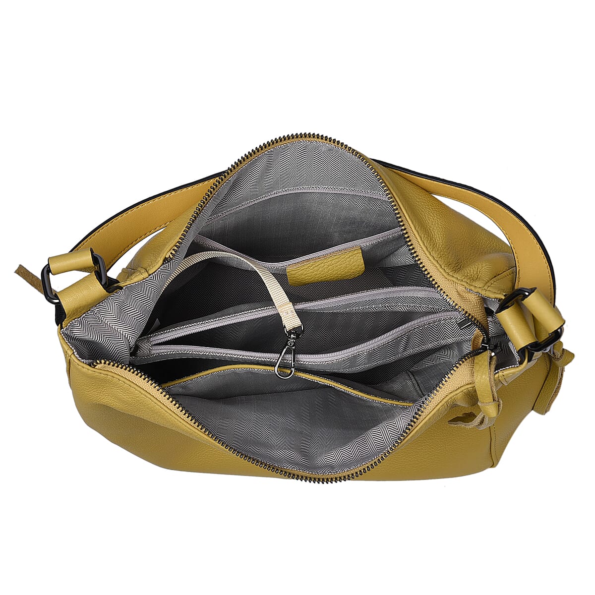 Yellow Genuine Leather Hobo Bag with Swivel Lever Snap for Holding The Keys image number 4