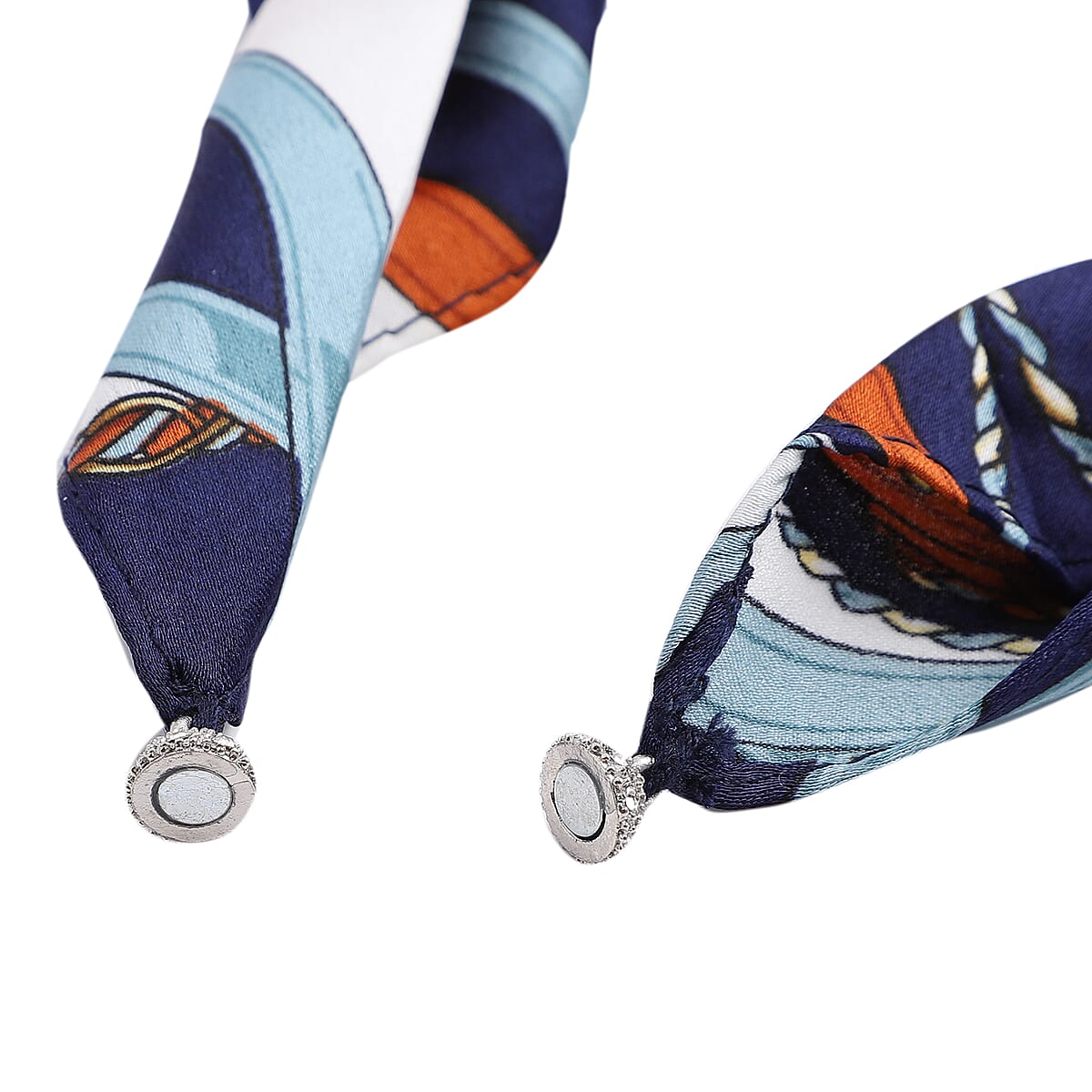 White Shell Pearl, White Austrian Crystal Printed Scarf with Drop Necklace (18 Inches) in Dualtone image number 3