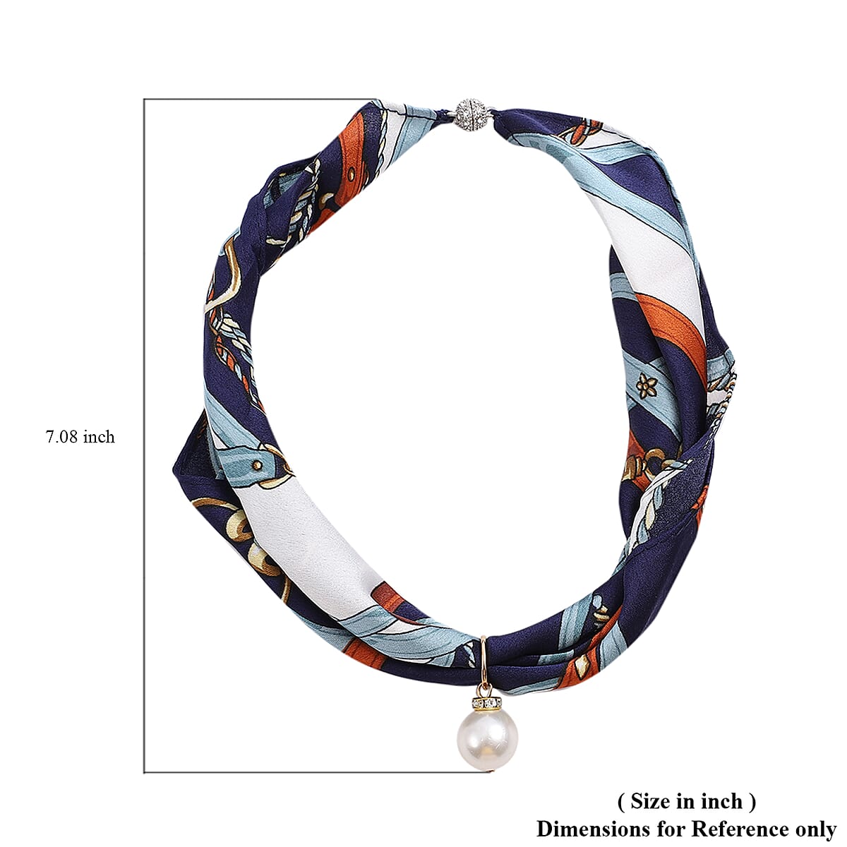 White Shell Pearl, White Austrian Crystal Printed Scarf with Drop Necklace (18 Inches) in Dualtone image number 4
