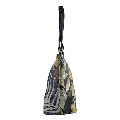 Bali Pristine Collection, Handmade Black Leaf and Flower Eco Print Genuine Cow Leather Milea Bag