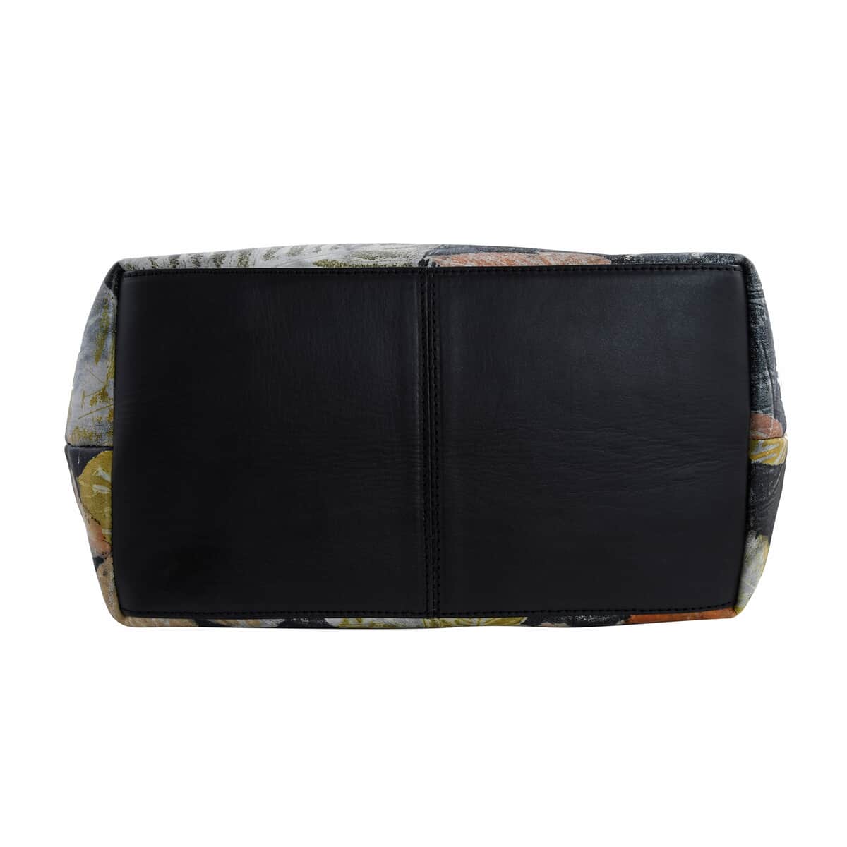 Handmade Black Eco Print Cow Leather Tote Bag (14.96"x5.51"x11.02") image number 5