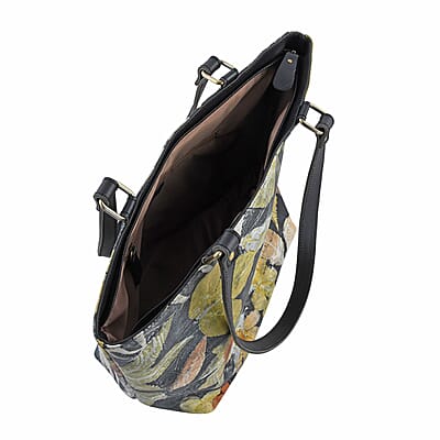 Bali Pristine Collection, Handmade Black Leaf and Flower Eco Print Genuine Cow Leather Milea Bag