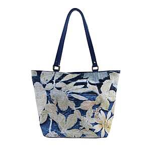 Bali Pristine Collection, Handmade Blue Leaf and Flower Eco Print Genuine Cow Leather Milea Bag