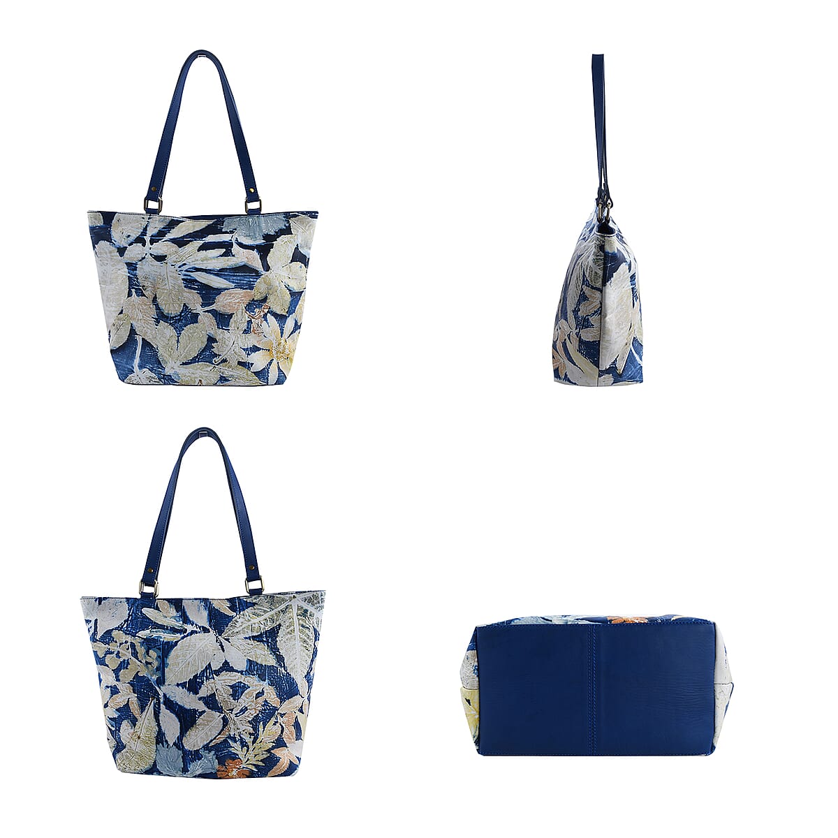 Bali Pristine Collection, Handmade Blue Leaf and Flower Eco Print Genuine Cow Leather Milea Bag image number 1