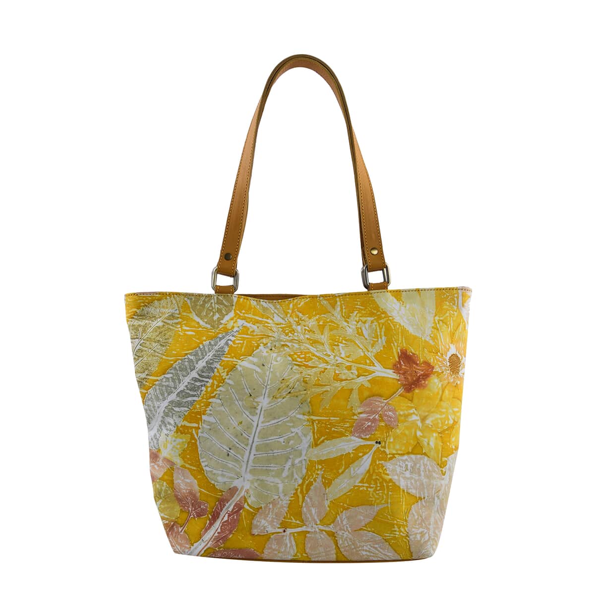 Bali Pristine Collection, Handmade Mustard Leaf and Flower Eco Print Genuine Cow Leather Milea Bag image number 0