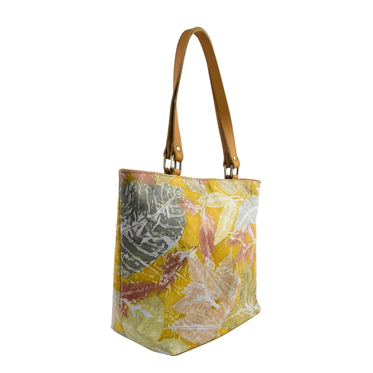Bali Pristine Collection, Handmade Mustard Leaf and Flower Eco Print Genuine Cow Leather Milea Bag image number 2