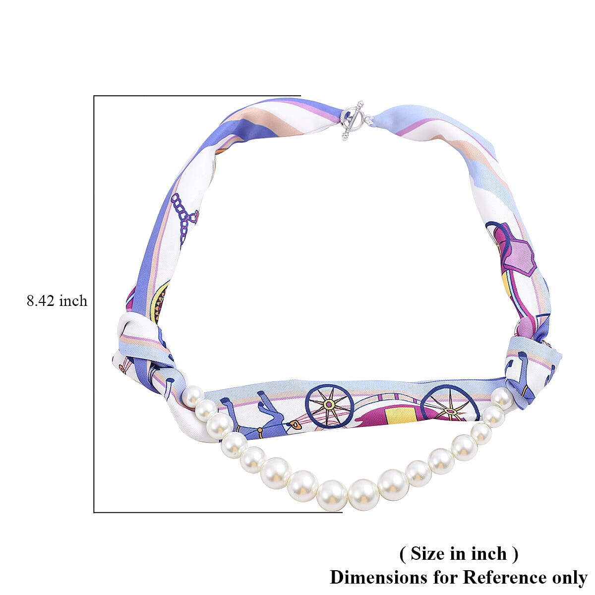 Simulated Pearl Multi Wear Printed Scarf Necklace with Pearl Danglers in Silvertone (24 Inches)